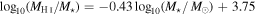 ${\mathrm{log}}_{10}({M}_{{\rm{H}}{\rm{I}}}/{M}_{\star })=-0.43{\mathrm{log}}_{10}({M}_{\star }/\,{M}_{\odot })+3.75$