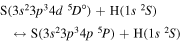 ${\rm{S}}(3{s}^{2}3{p}^{3}4d{}^{5}D^\circ )+{\rm{H}}(1s{}^{2}S)\,\leftrightarrow {\rm{S}}(3{s}^{2}3{p}^{3}4p{}^{5}P)+{\rm{H}}(1s{}^{2}S)$