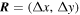 ${\boldsymbol{R}}=({\rm{\Delta }}x,{\rm{\Delta }}y)$
