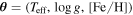 ${\boldsymbol{\theta }}=\left({T}_{\mathrm{eff}},\mathrm{log}g,\left[\mathrm{Fe}/{\rm{H}}\right]\right)$