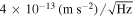 $4\times {10}^{-13}\,({\rm{m}}\,{{\rm{s}}}^{-2})/\sqrt{\mathrm{Hz}}$