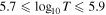 $5.7\leqslant {\mathrm{log}}_{10}T\leqslant 5.9$