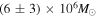 $(6\pm 3)\times {10}^{6}{M}_{\odot }$