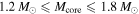 $1.2\,{M}_{\odot }\leqslant {M}_{\mathrm{core}}\leqslant 1.8\,{M}_{\odot }$