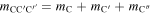 ${m}_{\mathrm{CC}^{\prime} {{\rm{C}}}^{{\prime \prime} }}={m}_{{\rm{C}}}+{m}_{{\rm{C}}^{\prime} }+{m}_{{\rm{C}}^{\prime\prime} }$