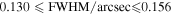 $0.130\leqslant {\rm{FWHM}}/{\rm{arcsec}}\leqslant 0.156$