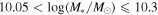 $10.05\lt {\rm{log}}({M}_{\ast }/{M}_{\odot })\leqslant 10.3$