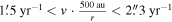 $1\buildrel{\,\prime}\over{.} 5\,{\mathrm{yr}}^{-1}\lt v\cdot \tfrac{500\,\mathrm{au}}{r}\lt 2\buildrel{\prime\prime}\over{.} 3\,{\mathrm{yr}}^{-1}$