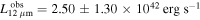 ${L}_{12\,\mu {\rm{m}}}^{\mathrm{obs}}=2.50\pm 1.30\times {10}^{42}\,\mathrm{erg}\,{{\rm{s}}}^{-1}$