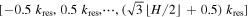 $[-0.5\ {k}_{\mathrm{res}},0.5\ {k}_{\mathrm{res}},\cdots ,\,\left(\sqrt{3}\lfloor H/2\right.\unicode{x0230B}+0.5)\ {k}_{\mathrm{res}}]$