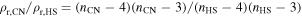 ${\rho }_{{\rm{r}},{\rm{CN}}}/{\rho }_{{\rm{r}},{\rm{HS}}}=({n}_{{\rm{CN}}}-4)({n}_{{\rm{CN}}}-3)/({n}_{{\rm{HS}}}-4)({n}_{{\rm{HS}}}-3)$