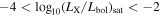 $-4\lt \,{\mathrm{log}}_{10}{({L}_{{\rm{X}}}/{L}_{{\rm{bol}}})}_{{\rm{sat}}}\lt -2$