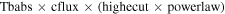 $\mathrm{Tbabs}\times \mathrm{cflux}\times \left(\mathrm{highecut}\times \mathrm{powerlaw}\right)$