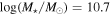 ${\rm{log}}\,({{M}}_{\star }/{{M}}_{\odot })=10.7$
