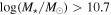 ${\rm{log}}\,({{M}}_{\star }/{{M}}_{\odot })\gt 10.7$