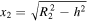 ${x}_{2}=\sqrt{{R}_{2}^{2}-{h}^{2}}$