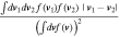 $\frac{\int d{{\boldsymbol{v}}}_{1}d{{\boldsymbol{v}}}_{2}f({{\boldsymbol{v}}}_{1})f({{\boldsymbol{v}}}_{2})|{{\boldsymbol{v}}}_{1}-{{\boldsymbol{v}}}_{2}|}{{\left(\int d{\boldsymbol{v}}f({\boldsymbol{v}})\right)}^{2}}$