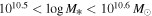 $1{0}^{10.5}\lt {\mathrm{log}}{M}_{* }\lt 1{0}^{10.6}\,{M}_{\odot }$