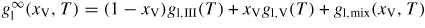 $g_{{\rm l}}^{\infty} (x_{{\rm V}} ,T)=(1-x_{{\rm V}} )g_{{\rm l,III}} (T)+x_{{\rm V}} g_{{\rm l,V}} (T)+g_{{\rm l,mix}} (x_{{\rm V}} ,T)$