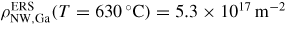 $\rho_{{\rm NW,Ga}}^{{\rm ERS}} (T=630\,^{\circ}{\rm C})=5.3\times 10^{17}\,{\rm m}^{-2}$