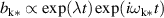 $b_\mathrm{k*}\propto \exp(\lambda t)\exp(i\omega_\mathrm{k*}t)$