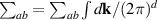 $\sum_{ab} = \sum_{ab}\int d \mathbf{k}/ (2\pi)^d$