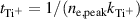 $t_{\textrm{Ti}^+} = 1/(n_\textrm{e,peak} k_{\textrm{Ti}^+})$