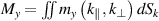 ${M_y} = \mathop \iint \nolimits {m_y}\left( {{k_\parallel },{k_ \bot }} \right)d{S_k}$