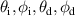 $\theta_{\textrm{i}}, \phi_{\textrm{i}}, \theta_{\textrm{d}}, \phi_{\textrm{d}}$