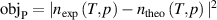 ${\text{ob}}{{\text{j}}_{\text{P}}} = |{n_{{\text{exp}}}}\left( {T,p} \right) - {n_{{\text{theo}}}}\left( {T,p} \right){|^2}$