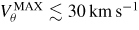 $V_\theta^{\rm MAX} \lesssim 30\,{\rm km}\,{\rm s}^{-1}$