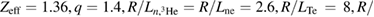 $ \newcommand{\e}{{\rm e}} Z_{\rm eff}=1.36, q=1.4, R/L_{n, ^{3}{\rm He}}=R/L_{\rm ne}=2.6, R/L_{\rm Te}\,=\,8, R/$