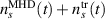 $n_s^{\rm MHD}(t) + n_s^{\rm tr}(t)$