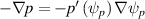 $ - \nabla p = - {p^{^{\prime}}}\left( {{\psi _p}} \right)\nabla {\psi _p}$