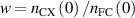 $w = {n_{{\text{CX}}}}\left( 0 \right)/{n_{{\text{FC}}}}\left( 0 \right)$