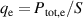 ${q_{\text{e}}} = {P_{{\text{tot,e}}}}/S$