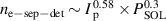 $n_{\mathrm{e-sep-det}} \sim I\,{_\mathrm p^{0.58}}\times P_{\mathrm{SOL}}^{0.3}$
