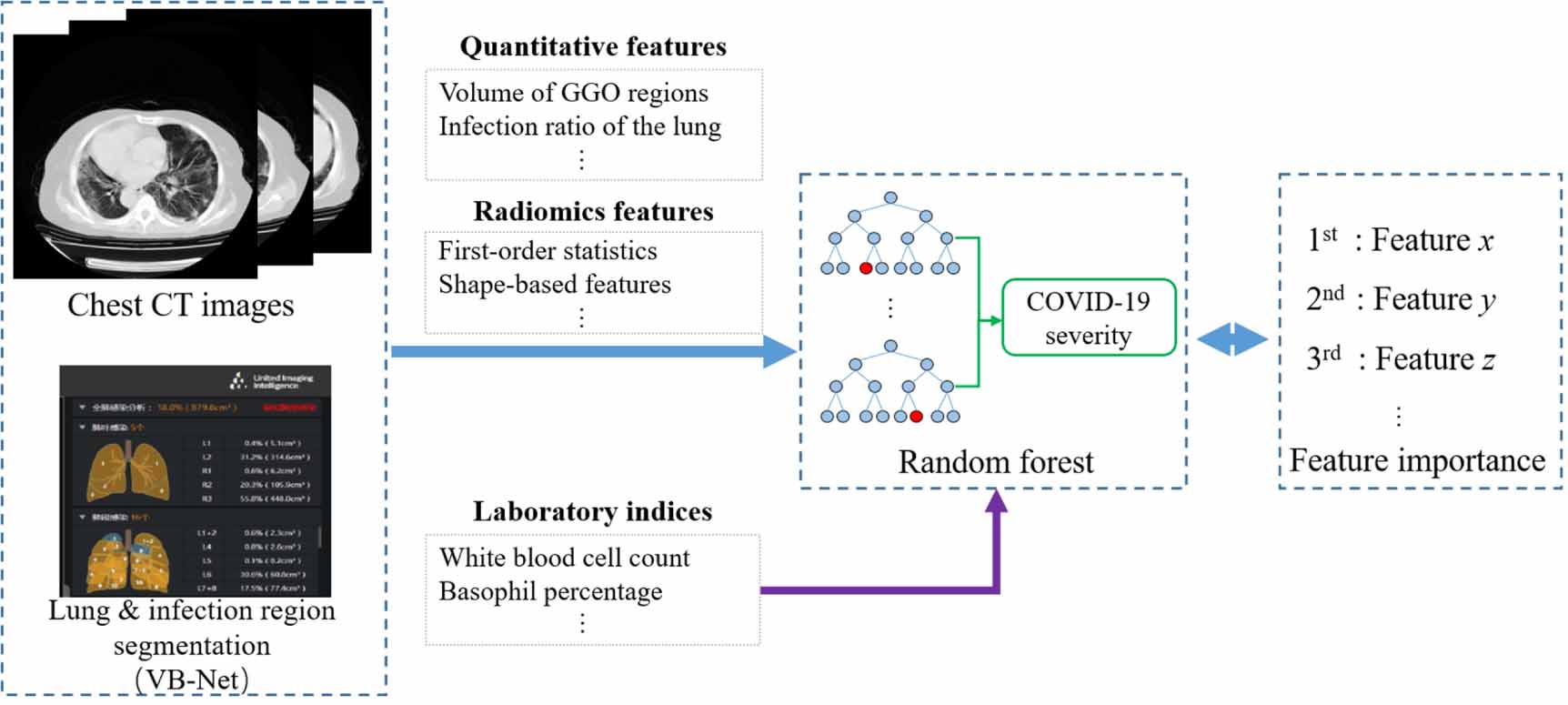 Severity assessment of COVID-19 using CT image features and laboratory ...