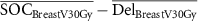 $\overline {{\text{SO}}{{\text{C}}_{{\text{BreastV30Gy}}}}} - \overline {{\text{De}}{{\text{l}}_{{\text{BreastV30Gy}}}}} $