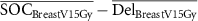 $\overline {{\text{SO}}{{\text{C}}_{{\text{BreastV15Gy}}}}} - \overline {{\text{De}}{{\text{l}}_{{\text{BreastV15Gy}}}}} $