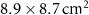 $8.9 \times 8.7\,\text^2$