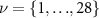$\nu = \,28\}$