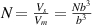 $N = \frac{{{V_s}}}{{{V_m}}}=\frac{{N{b^3}}}{{{b^3}}}$