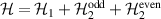 $\mathcal{H} = \mathcal{H}_1 + \mathcal{H}^{\mathrm{odd}}_2+\mathcal{H}_2^{\mathrm{even}}$