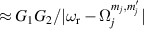 $\approx G_{1}G_{2}/\vert \omega_{\mathrm{r}} - \Omega^{m_j,m_j^{^{\prime}}}_j \vert$