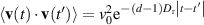 $\langle {\mathbf{v}}(t) \cdot {\mathbf{v}}(t^{\prime})\rangle = v_0^2{{\text{e}}^{ - (d - 1){D_{\text{r}}}\left| {t - t^{\prime}} \right|}}$