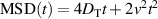 ${\text{MSD}}(t) = 4{D_{\text{T}}}t + 2{v^2}{t^2}$
