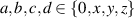 $a,b,c,d\in\{0,x,y,z\}$