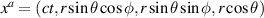 $x^a = (ct,r\sin\theta\cos\phi,r\sin\theta\sin\phi,r\cos\theta)$