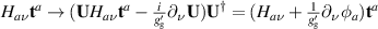 $H_{a\nu}\mathbf{t}^{a}\rightarrow(\mathbf{U}H_{a\nu}\mathbf{t}^{a}-\frac{i}{g^{^{\prime}}_\mathrm{g}}\partial_\nu\mathbf{U})\mathbf{U}^\dagger = (H_{a\nu}+\frac{1}{g^{^{\prime}}_\mathrm{g}}\partial_\nu\phi_a)\mathbf{t}^a$